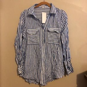 Blue and white striped button down
